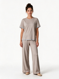 Beige short sleeve tee and wide leg trouser lounge set