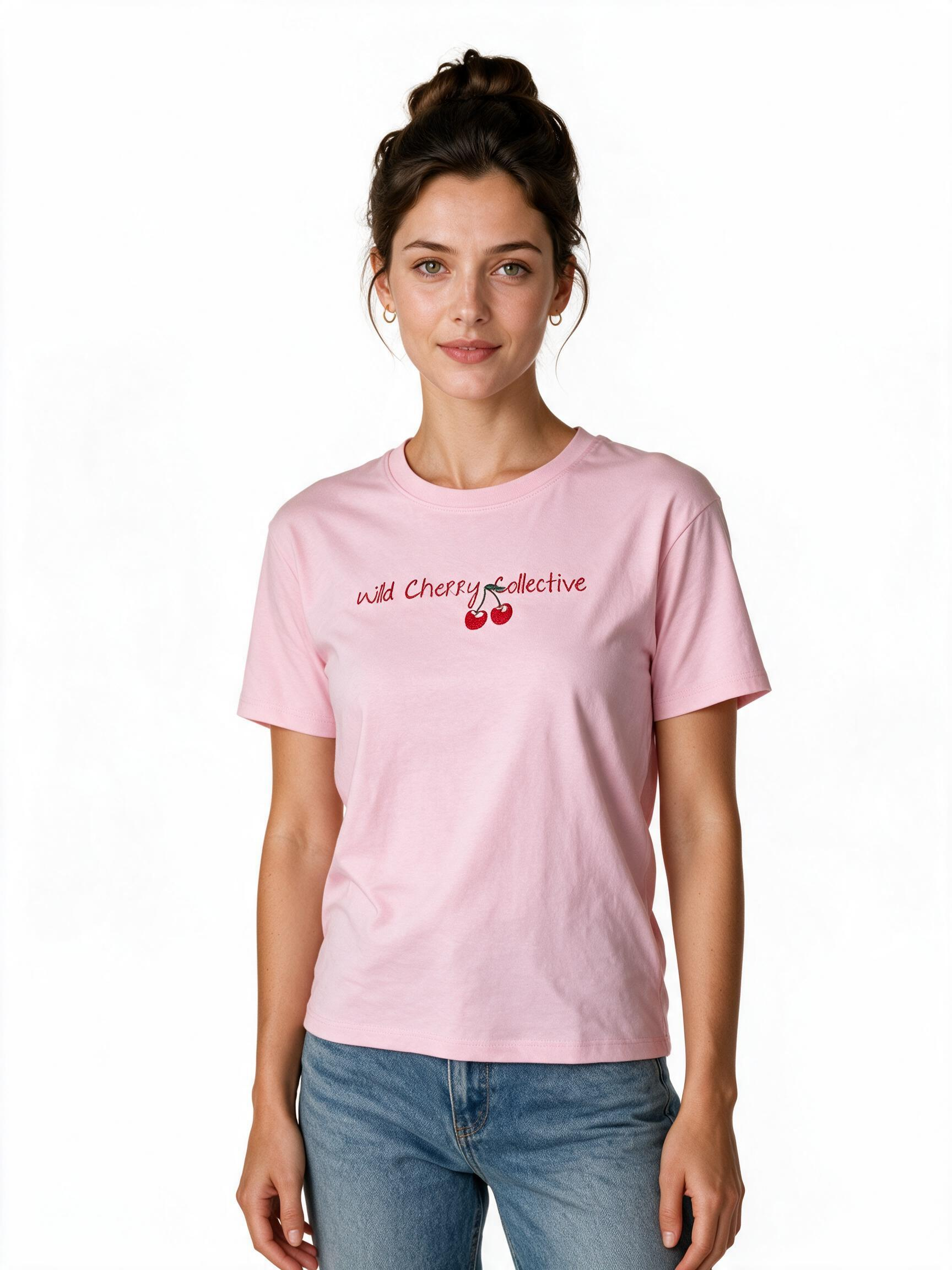 Pink Wild Cherry Collective embroidered cotton t-shirt