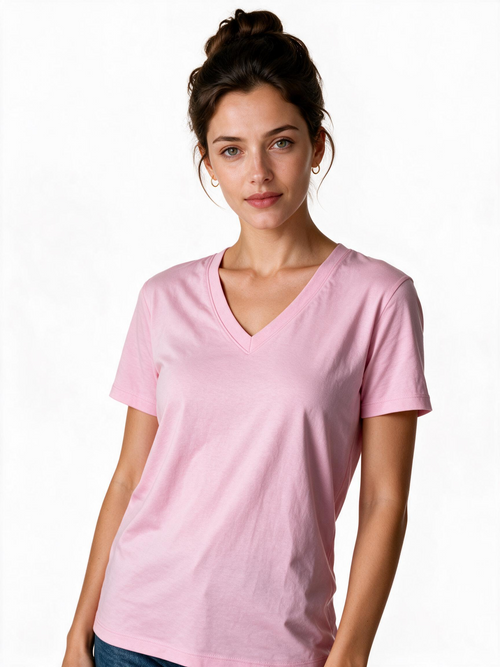 Baby pink V-neck cotton t-shirt