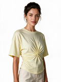 Pale yellow ruched front batwing top