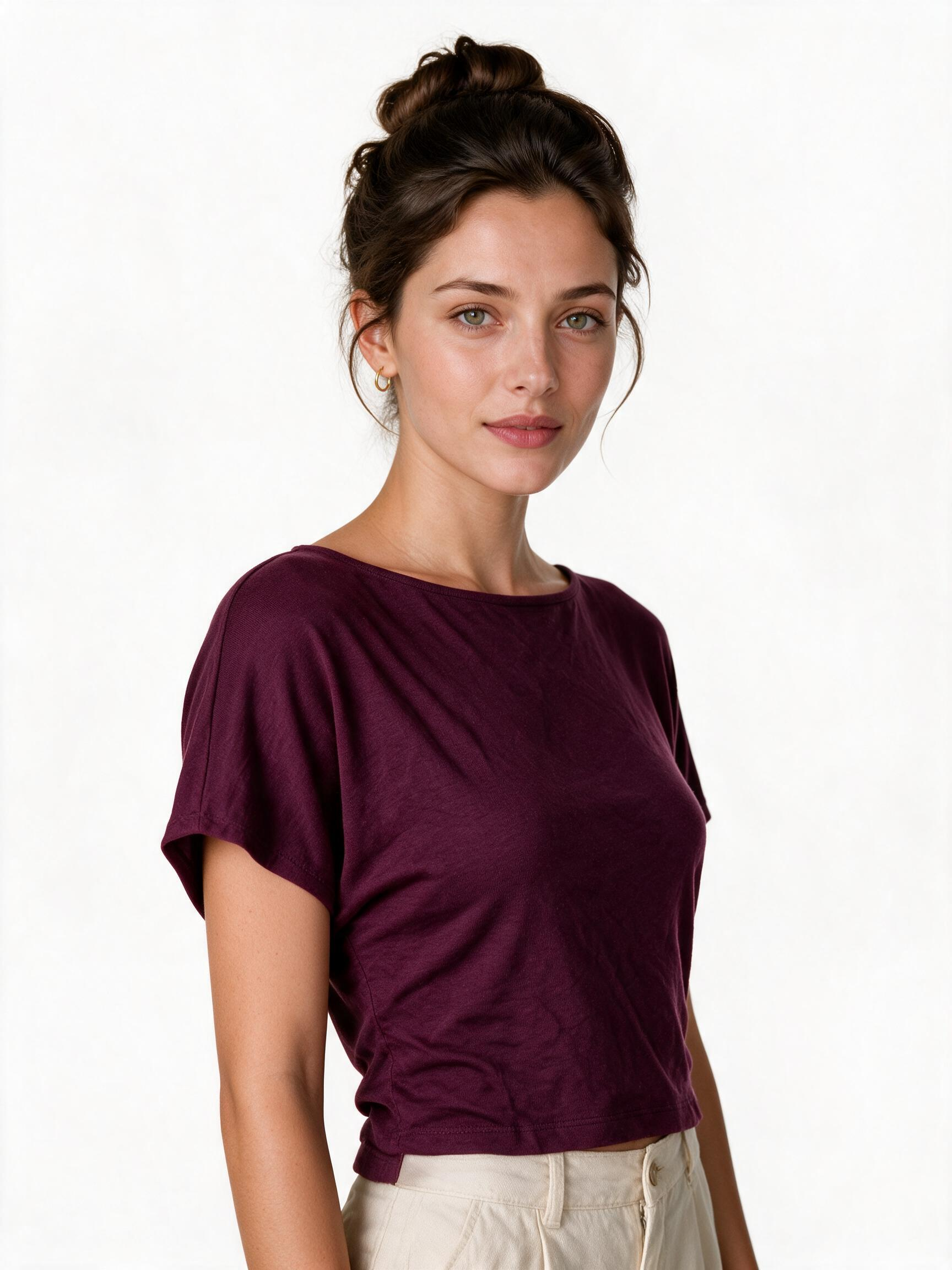 Plum boat neck batwing top
