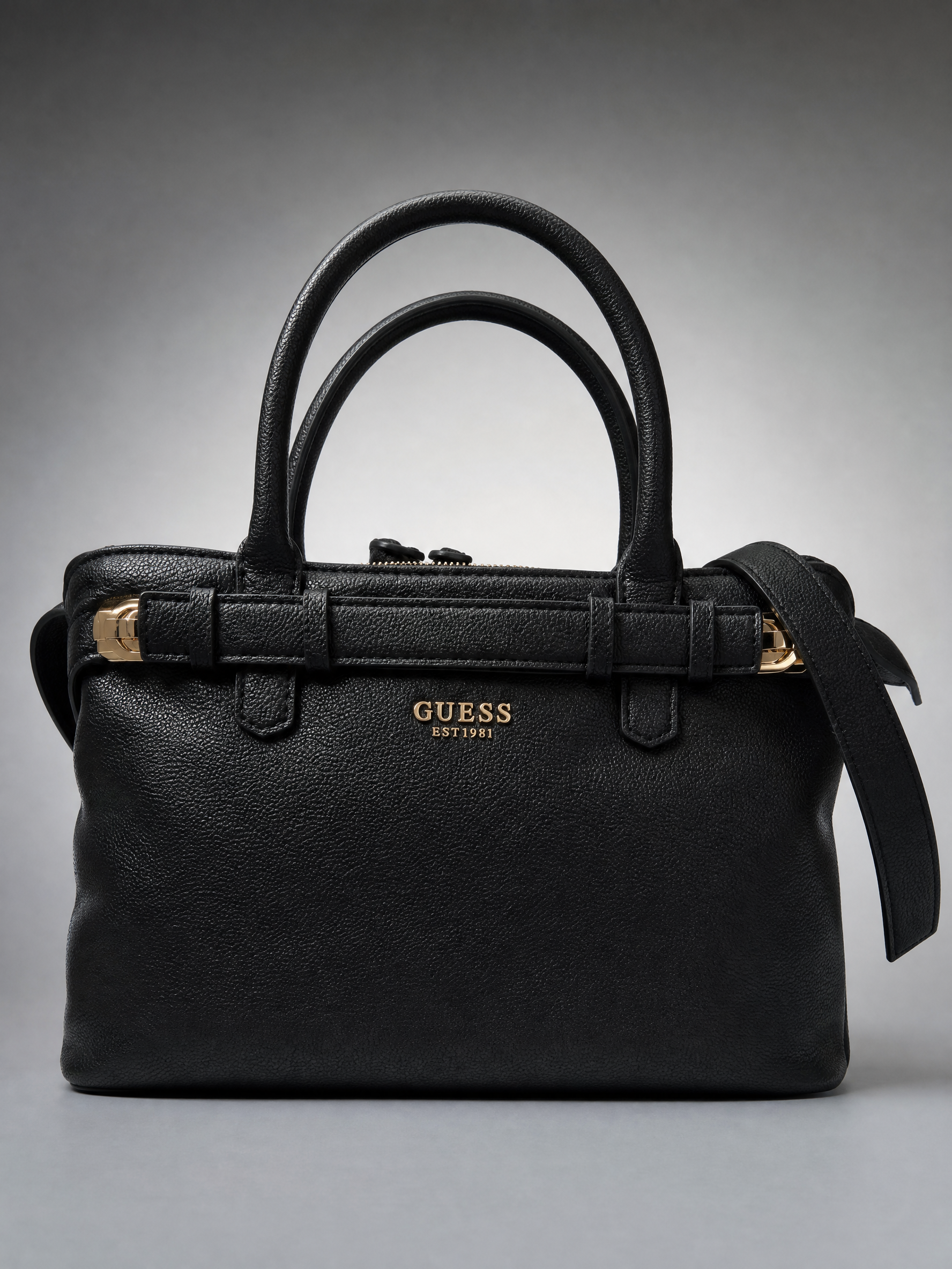 GUESS Belted Pebbled Satchel Bag – Black