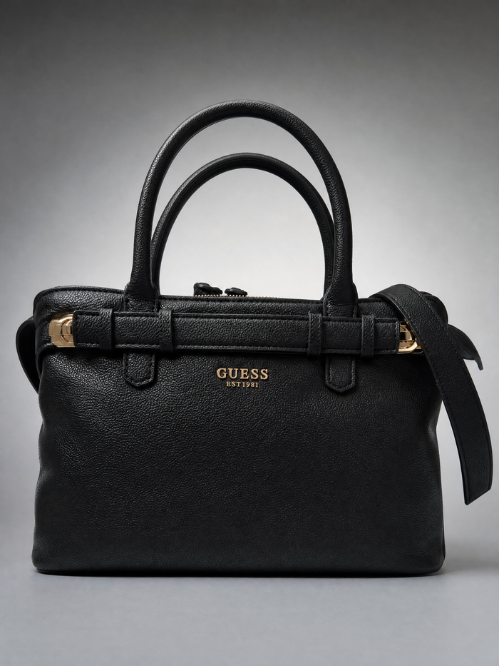 GUESS Belted Pebbled Satchel Bag – Black