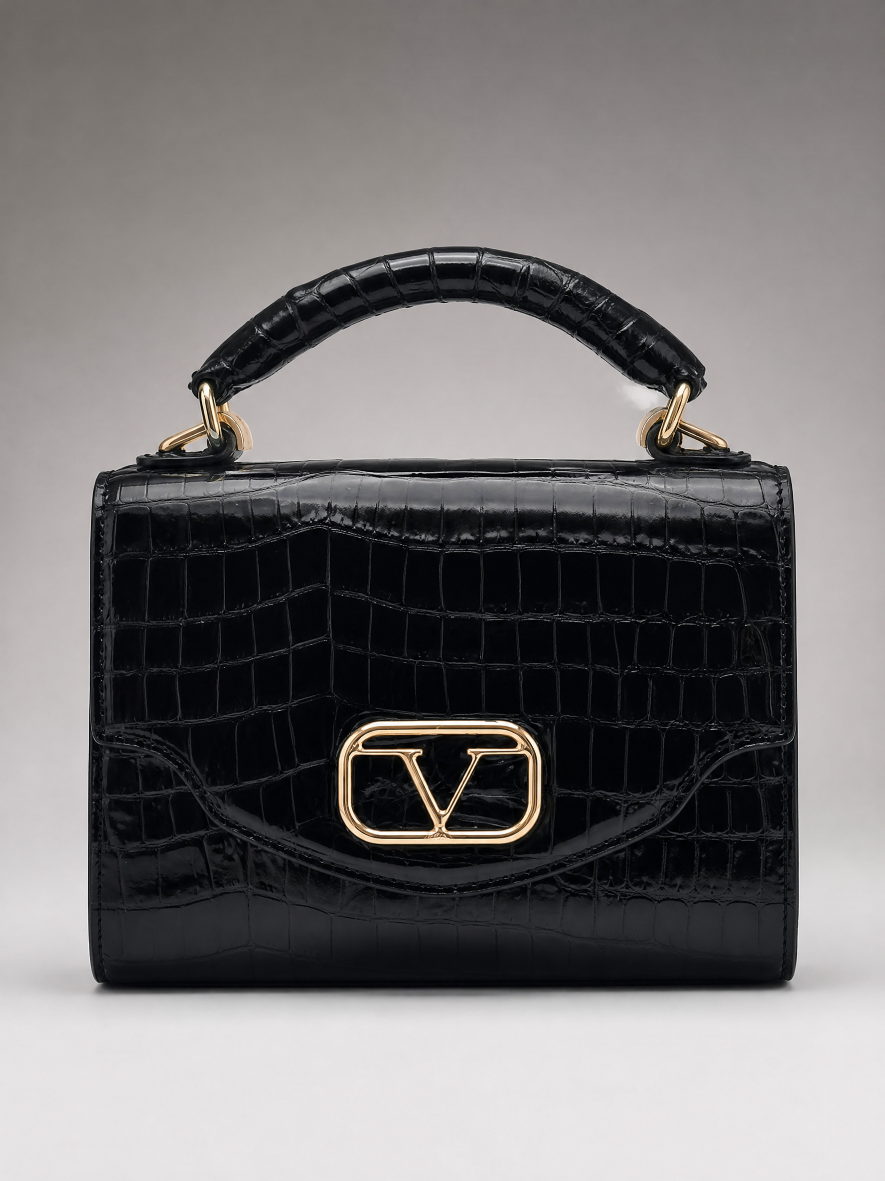 19V69 Italia Croc-Effect Box Bag – Black