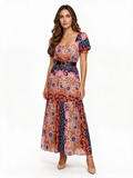 Pink multicolour patchwork floral belted maxi dress