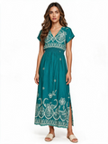 Teal embroidered cotton maxi dress