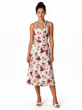 White floral tie strap midi sundress