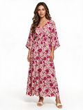 Magenta floral kimono sleeve maxi dress
