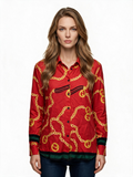 Red gold chain print long sleeve shirt