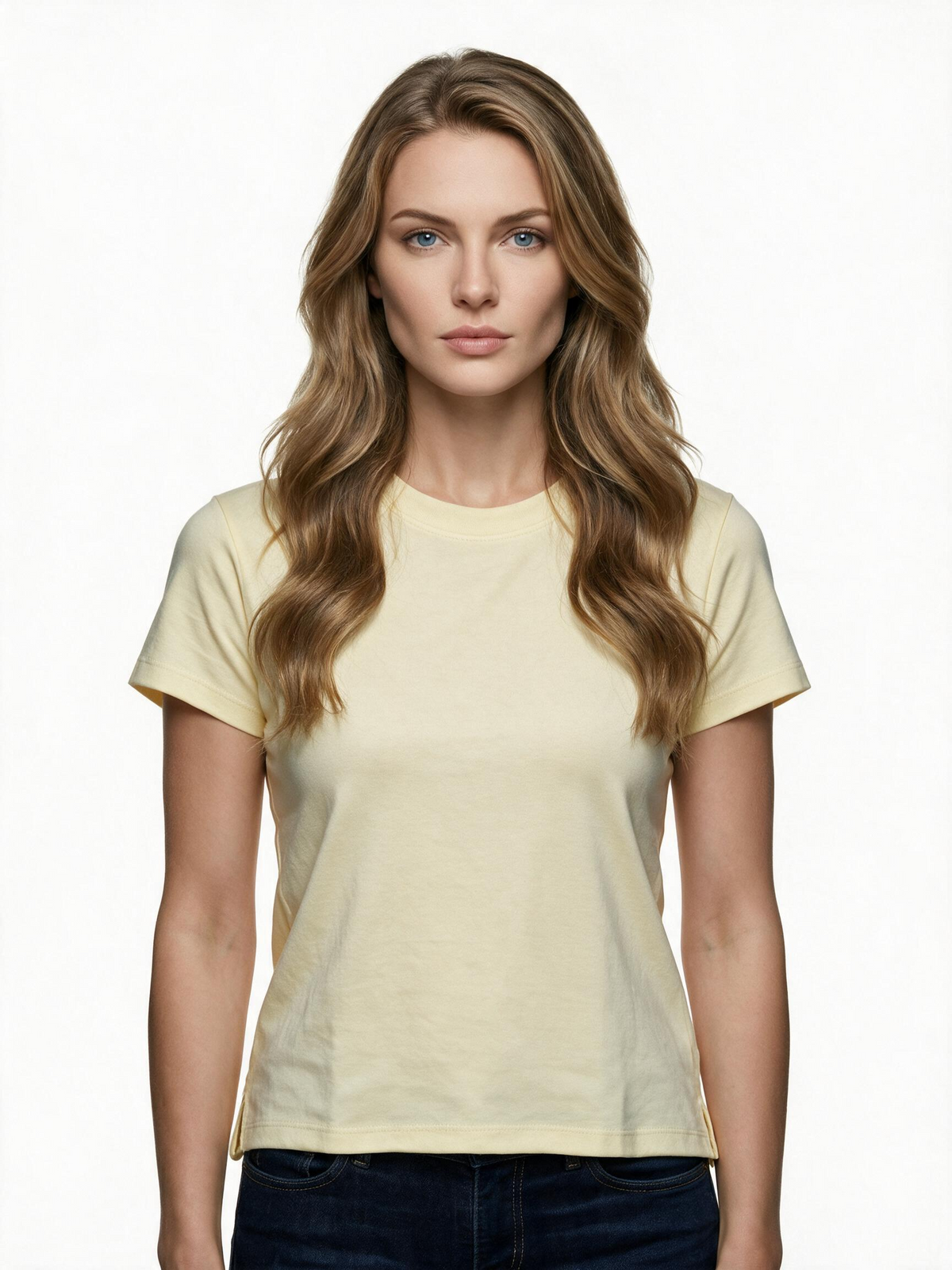 Pale yellow crew neck t-shirt