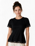 Black t-shirt with lace trim sleeves and hem