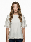 Cream t-shirt with lace trim sleeves and hem