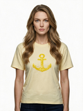 Pale yellow t-shirt with gold glitter anchor print