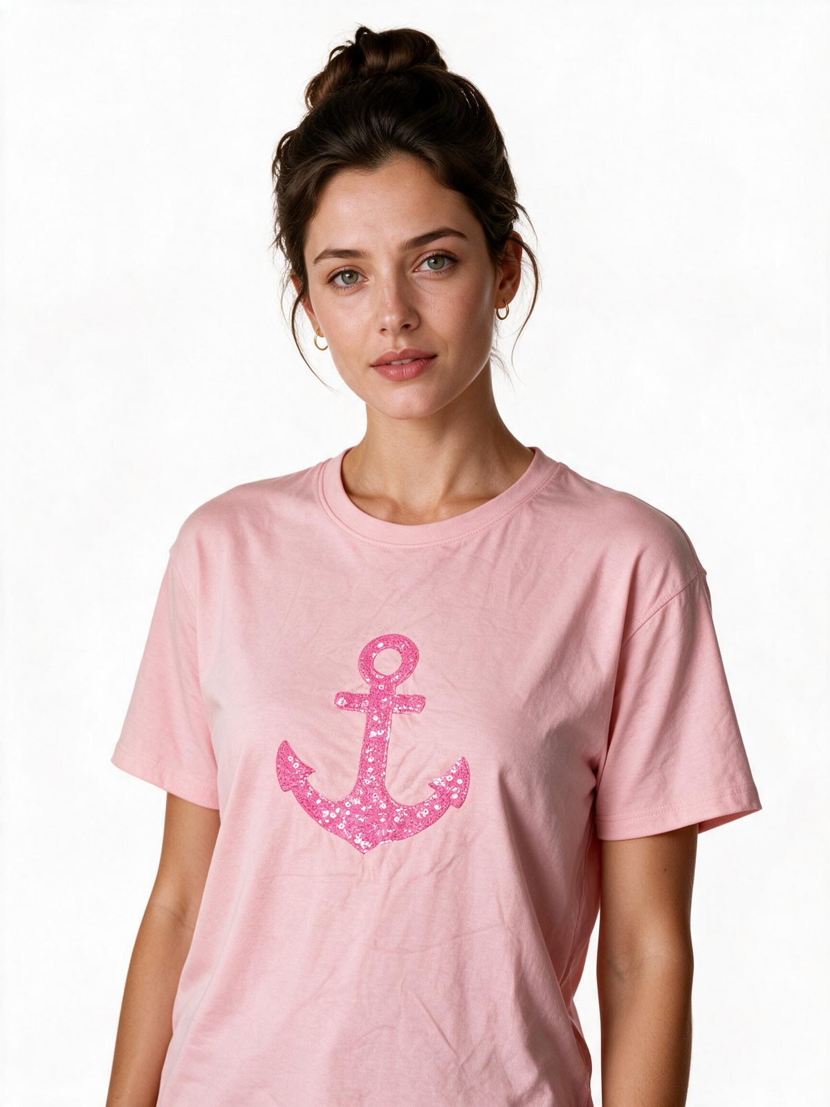 Pink t-shirt with pink glitter anchor print