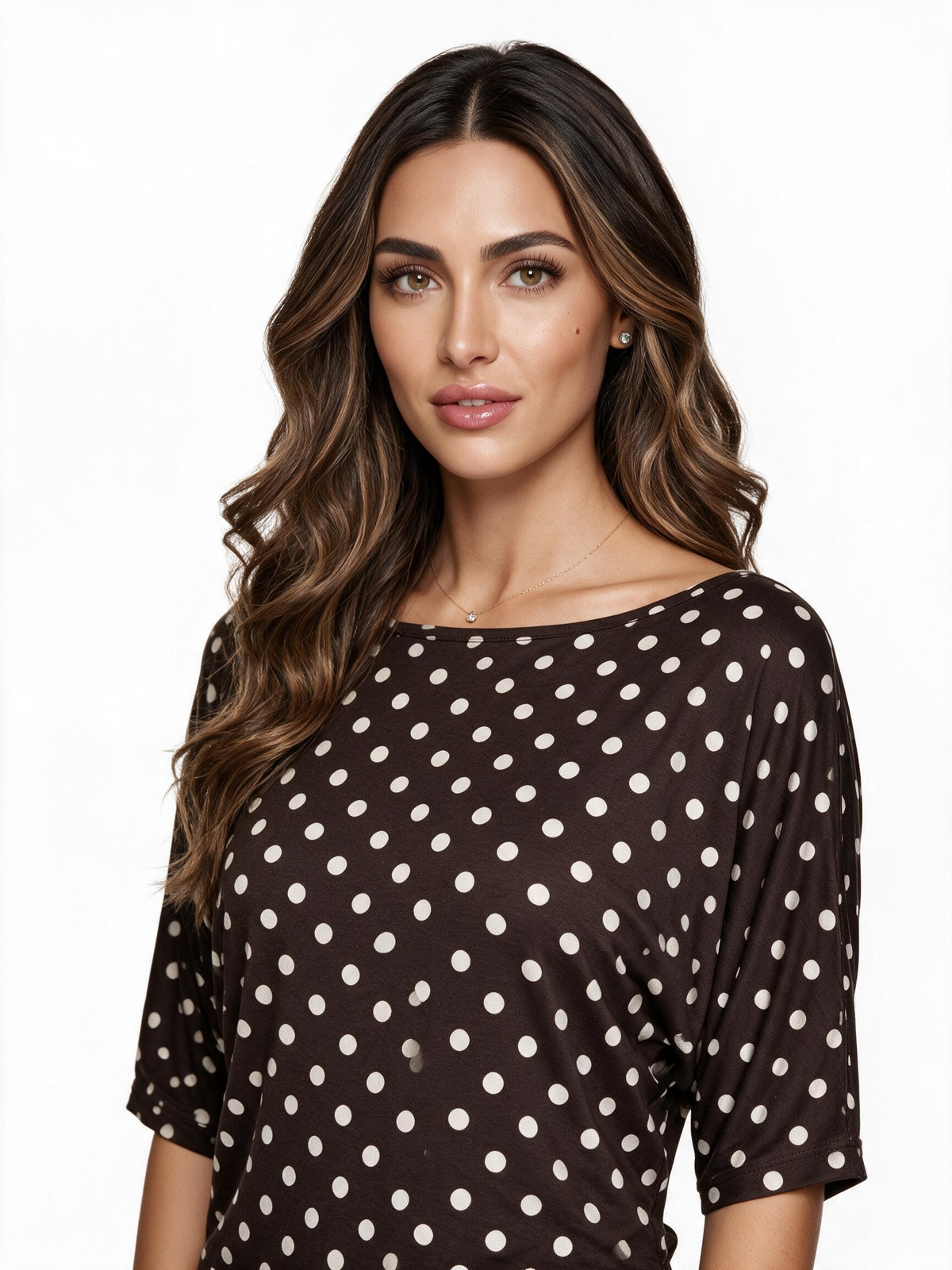 Brown polka dot short sleeve top