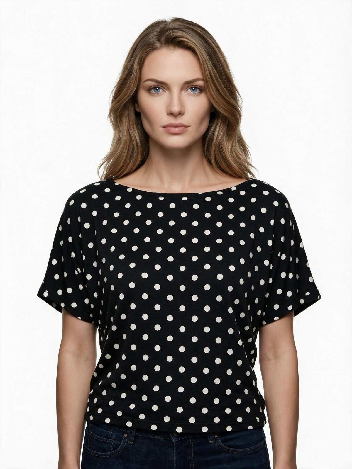 Black polka dot short sleeve top
