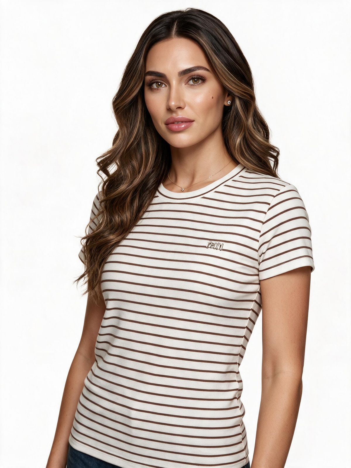 Cream and brown striped short sleeve t-shirt
