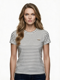 Navy and white striped crew neck t-shirt