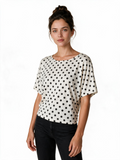 Cream polka dot short sleeve top
