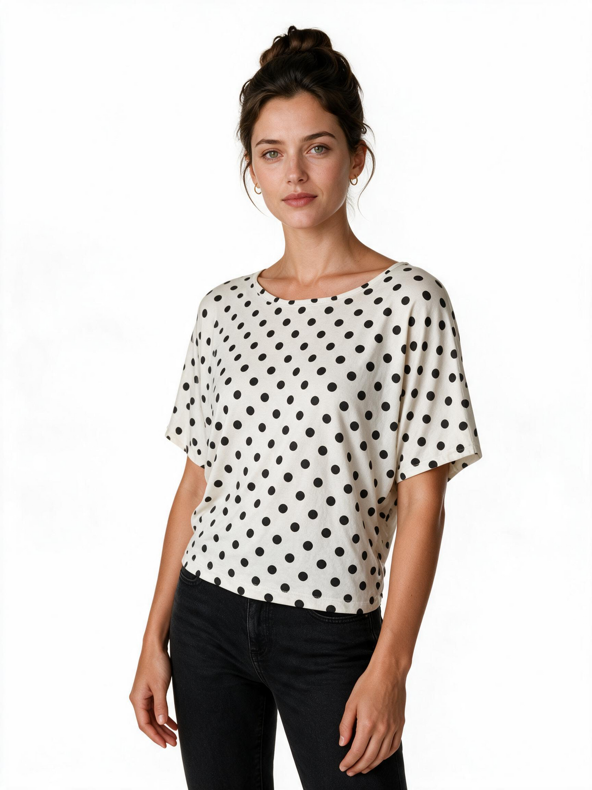 Cream polka dot short sleeve top