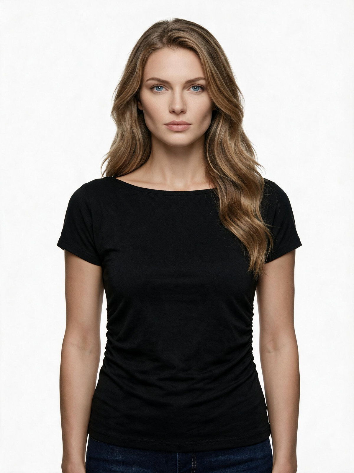 Black boat neck short sleeve top