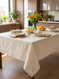 Ivory waterproof rectangular tablecloth with lace border 160x220cm