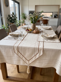 Cream tablecloth set with table runner, 12 napkins and 12 cutlery holders 160x220cm