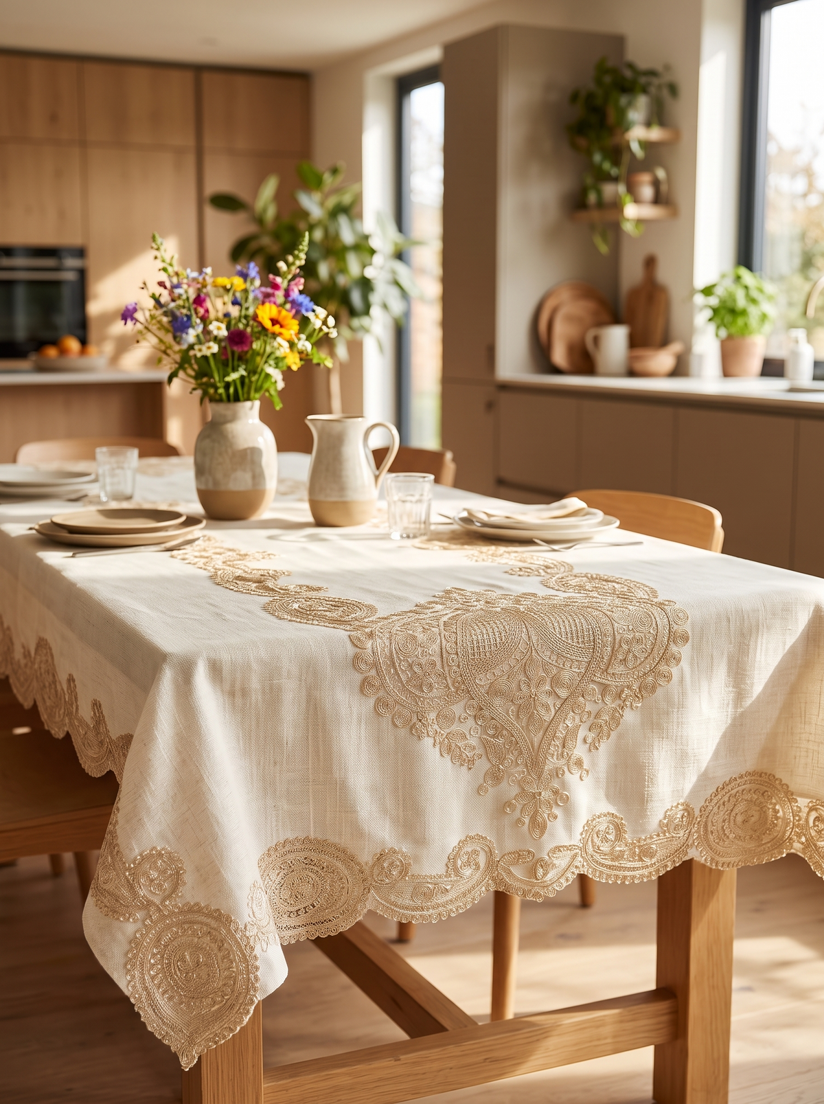 Cream lace rectangular tablecloth 140x180cm