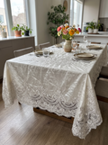 Ivory velvet tablecloth with lace 160x160cm