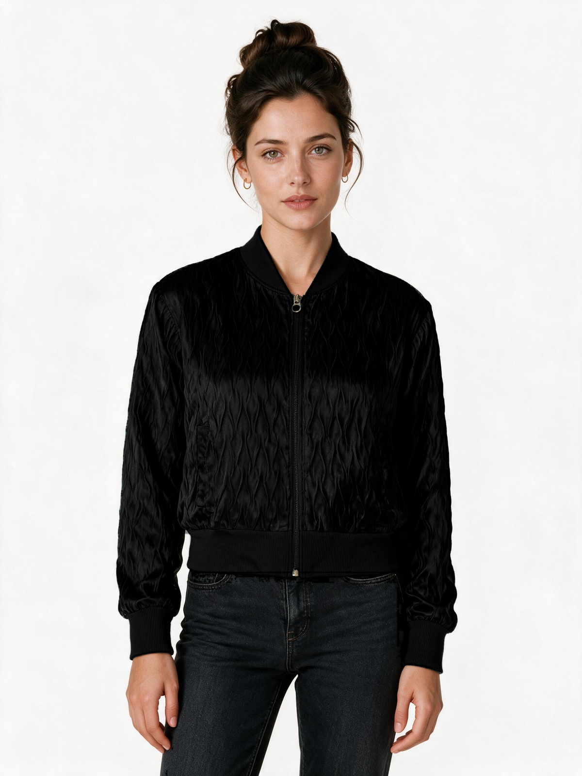 Black quilted velvet bomber jacket