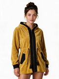 Mustard hooded velour parka jacket