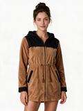 Camel hooded velour parka jacket