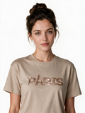 Beige t-shirt with rose gold sequin Paris slogan