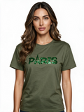 Olive green t-shirt with green sequin Paris slogan
