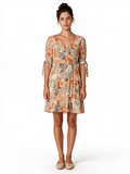 Peach tropical floral tiered mini dress