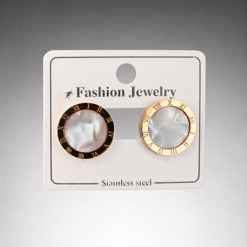 Roman Numeral Stud Earrings – Black & Gold