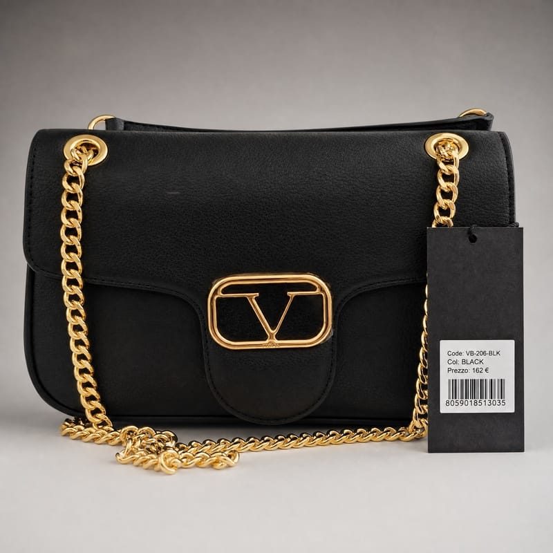 19V69 Italia Chain-Strap Flap Shoulder Bag – Black