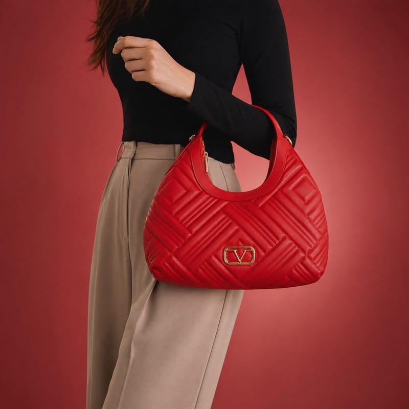 19V69 Italia Quilted Hobo/Shoulder Bag – Red