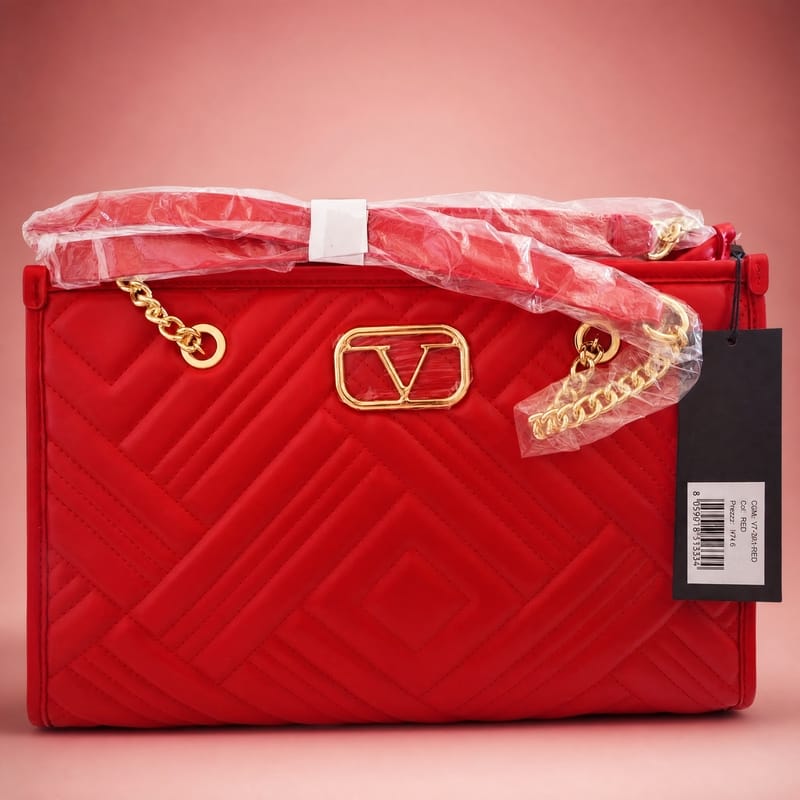 19V69 Italia Quilted Chain-Strap Tote – Red