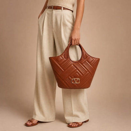 19V69 Italia Quilted Slouchy Hobo/Tote – Brown