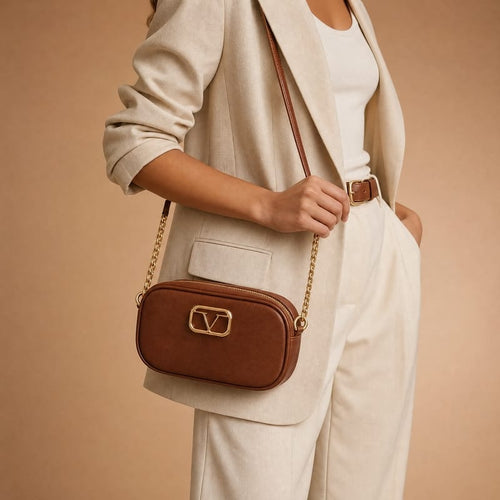 19V69 Italia Chain-Strap Camera/Crossbody Bag – Brown