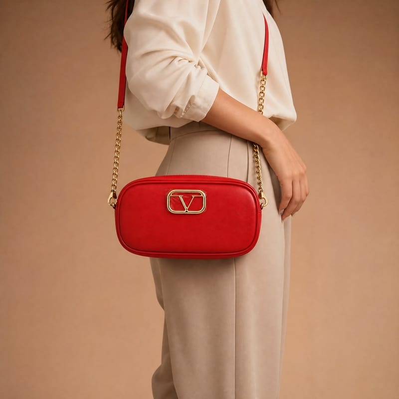 19V69 Italia Chain-Strap Camera/Crossbody Bag – Red