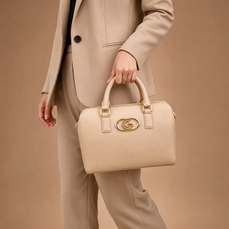 Gabriella Firenze Grimaud Barrel/Bowler Bag – Beige