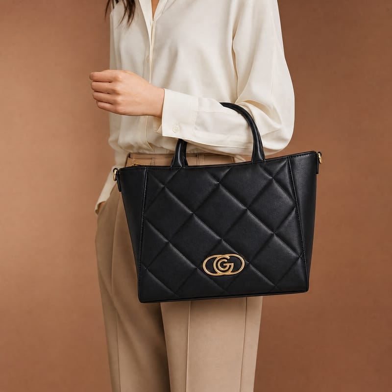 Gabriella Firenze Alessia Quilted Structured Tote – Black