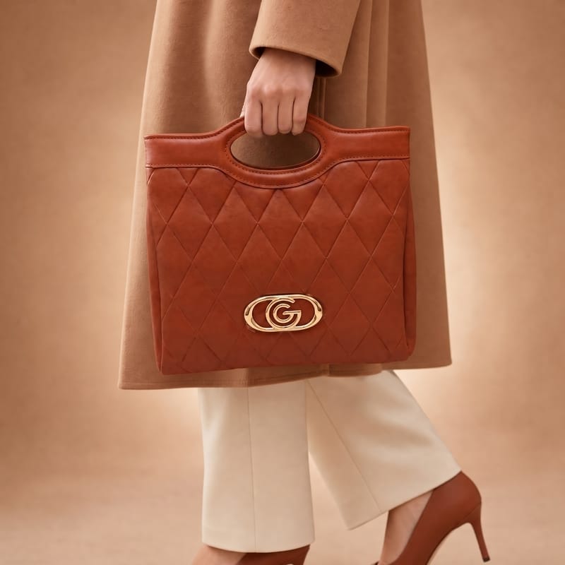 Gabriella Firenze Ketty Quilted Cutout-Handle Tote – Tan