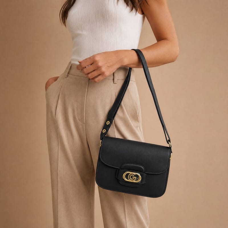 Gabriella Firenze Hera Flap Shoulder/Crossbody Bag – Black