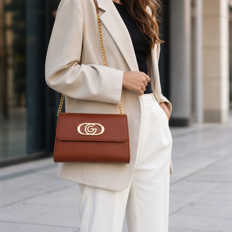 Gabriella Firenze Jenny Chain-Strap Flap Crossbody Bag – Tan