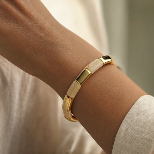 Cream Marble Tube Bracelet – detail