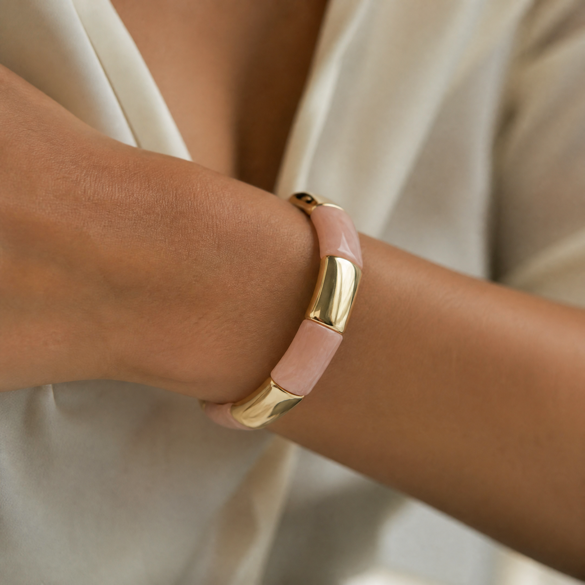 Pink Marble Tube Bracelet – worn