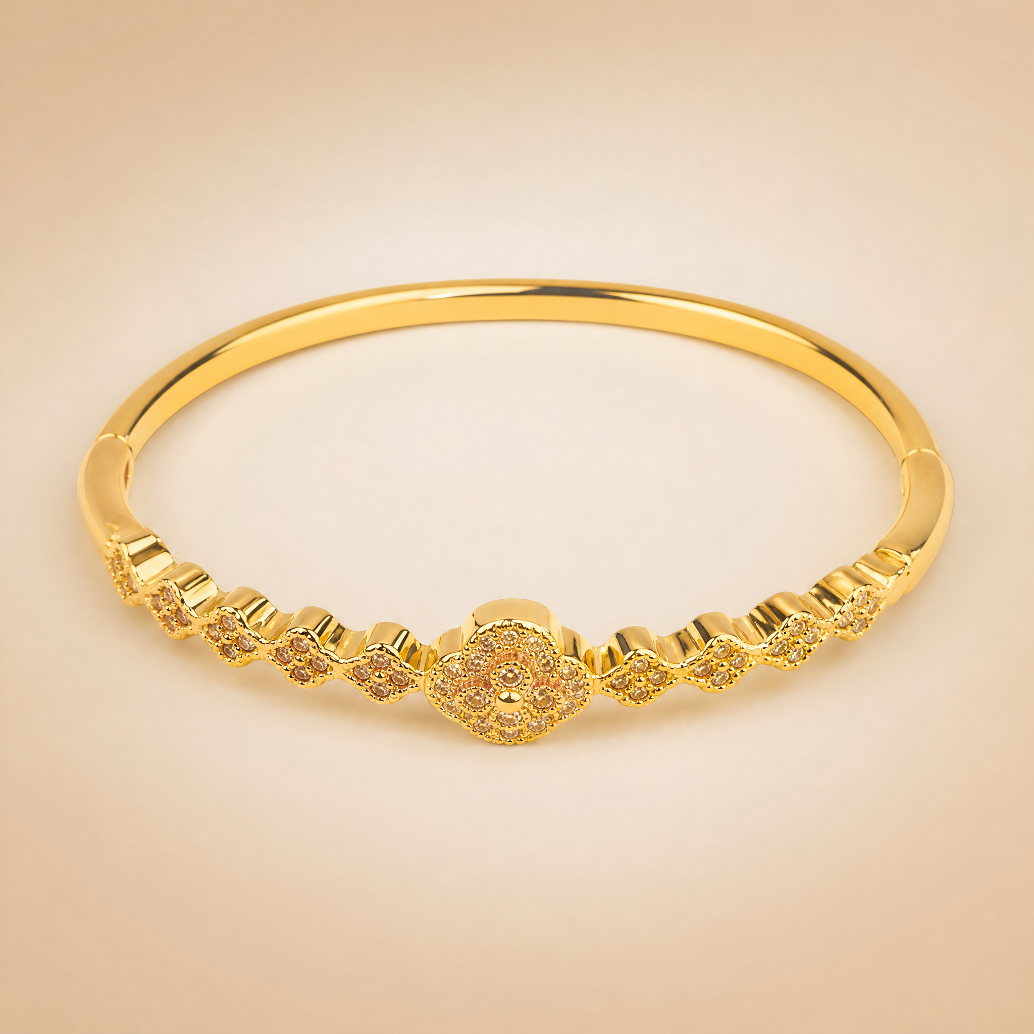 Gold Floral Crystal Bangle – worn